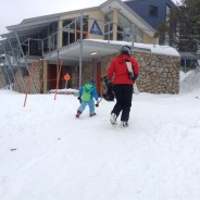 Friday 8th JULY 2016.       2 happy skiers returning for lunch after a top morning.